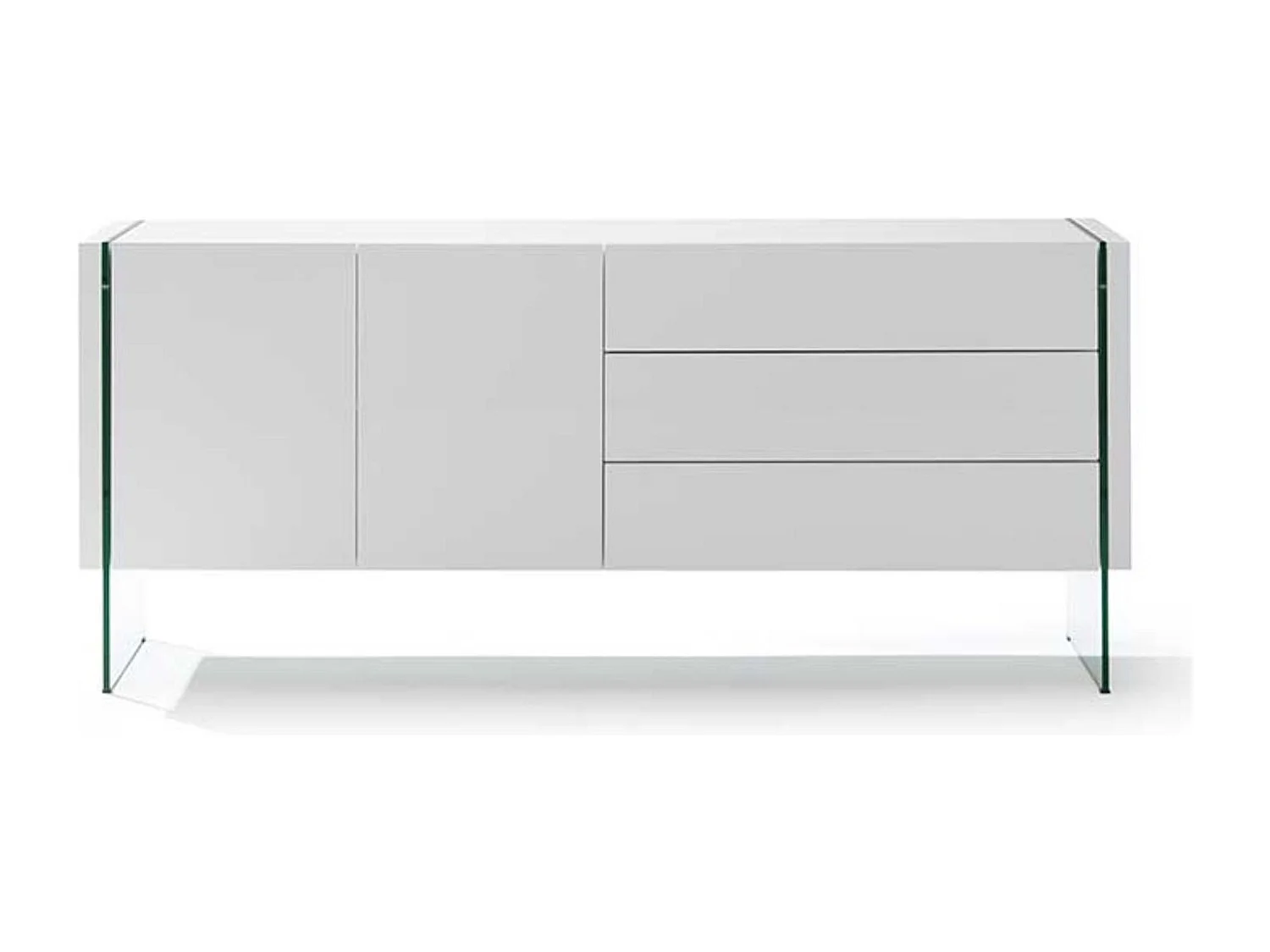 Aparador moderno Belina 2 puertas 3 cajones lacado blanco y cristal templado 180 cm