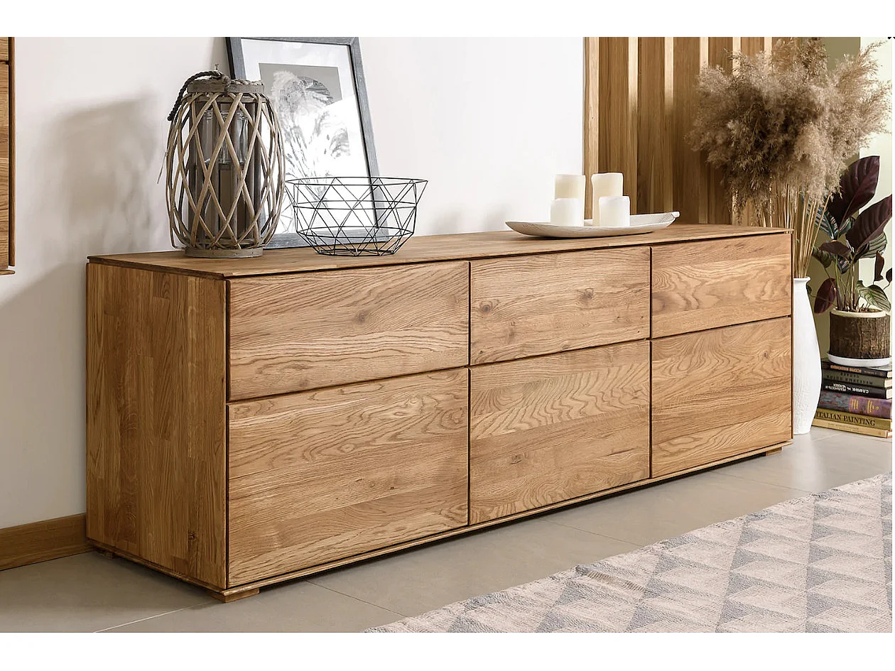 Aparador bajo en madera maciza de roble 3 puertas Inka 172 cm