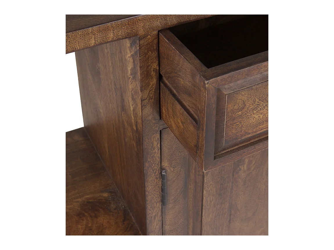 Aparador industrial 1 cajón 2 puertas hierro negro y mango marrón Kouba 160 cm