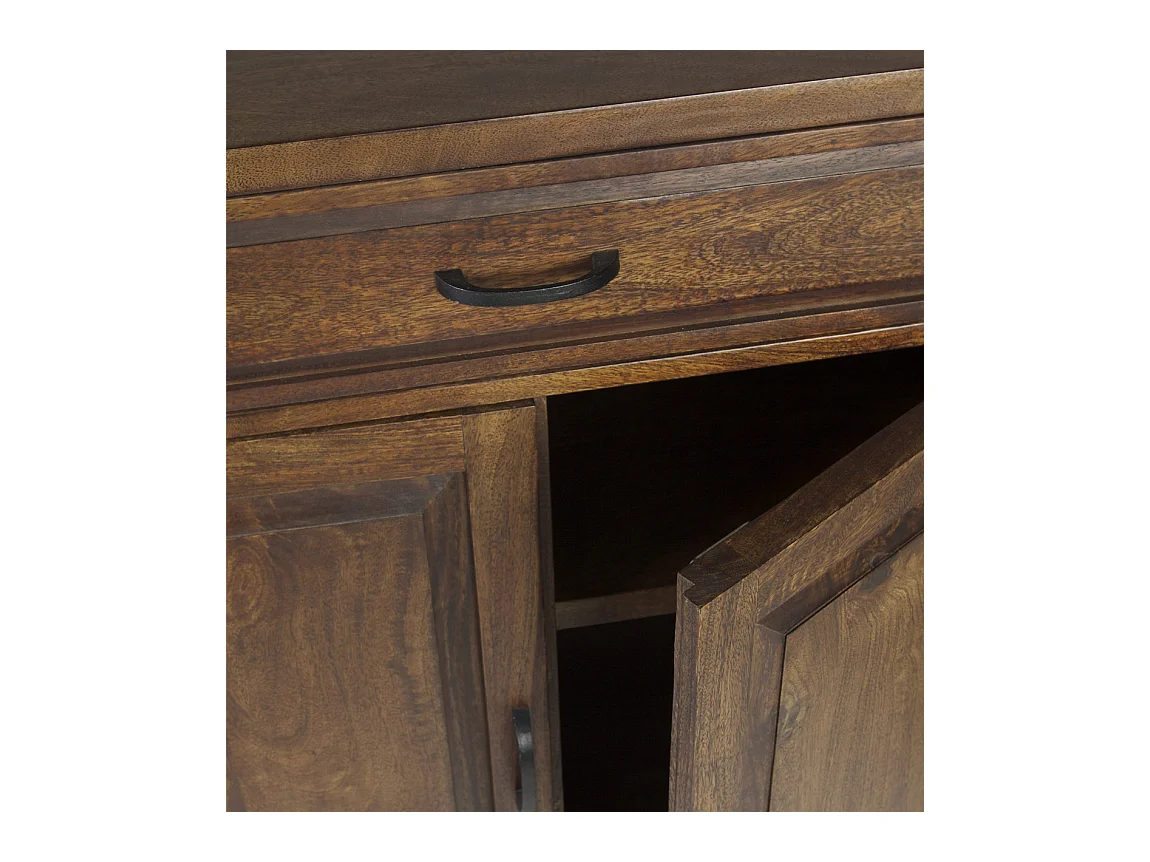 Aparador industrial 1 cajón 2 puertas hierro negro y mango marrón Kouba 160 cm