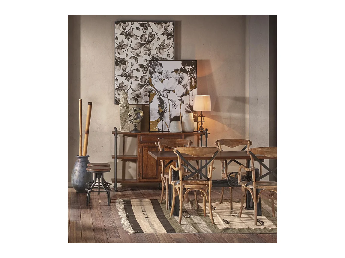 Aparador industrial 1 cajón 2 puertas hierro negro y mango marrón Kouba 160 cm