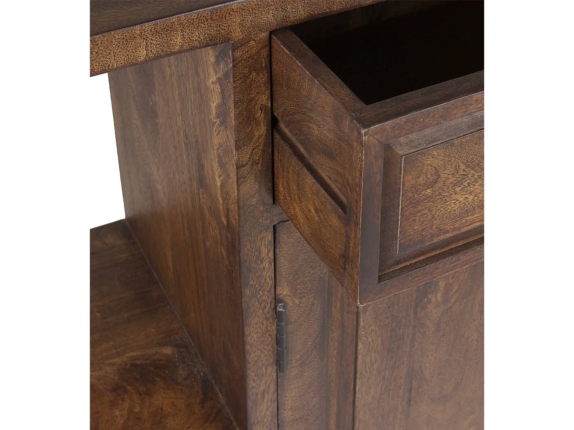 Aparador industrial 1 cajón 2 puertas hierro negro y mango marrón Kouba 160 cm