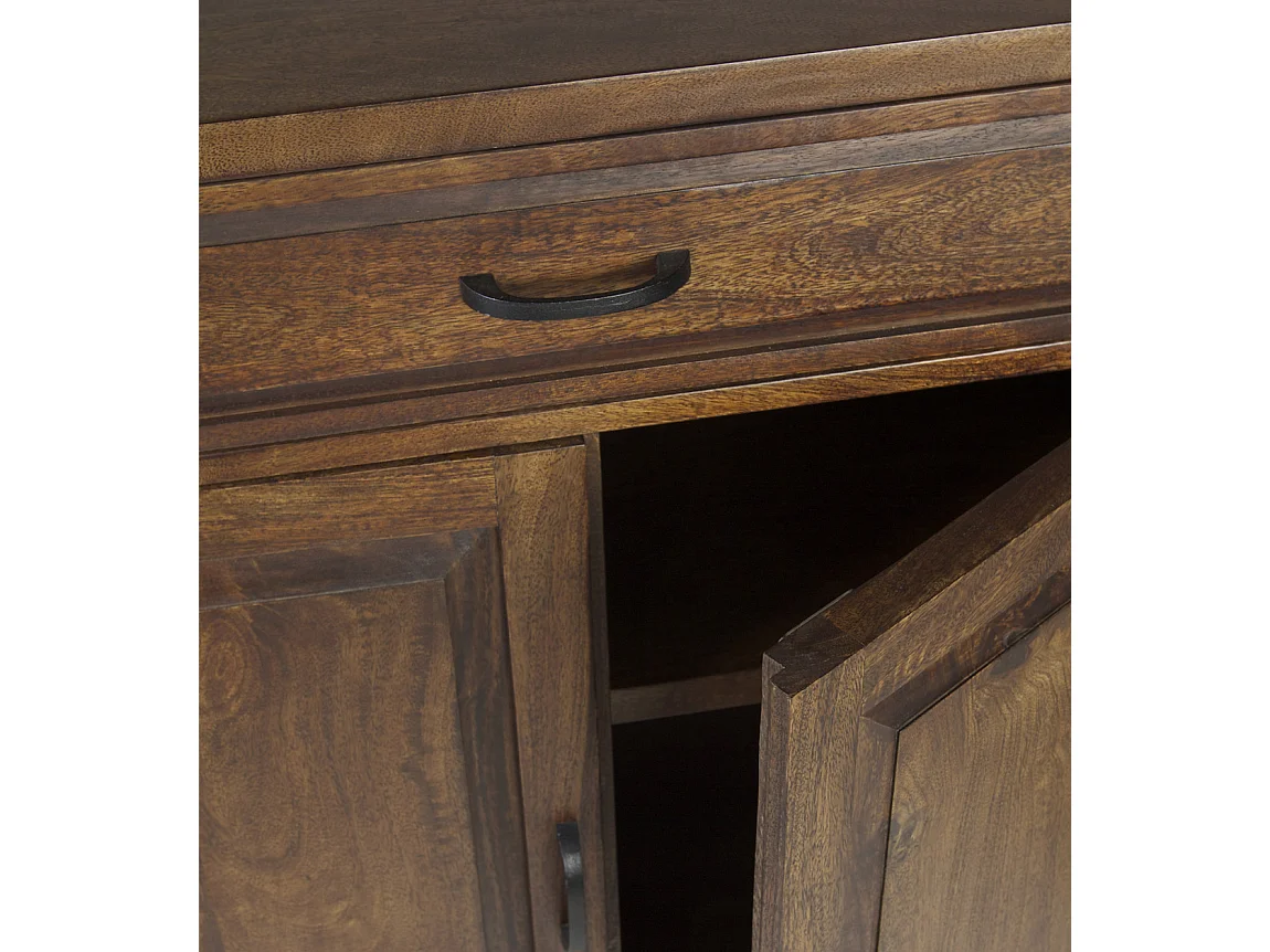 Aparador industrial 1 cajón 2 puertas hierro negro y mango marrón Kouba 160 cm