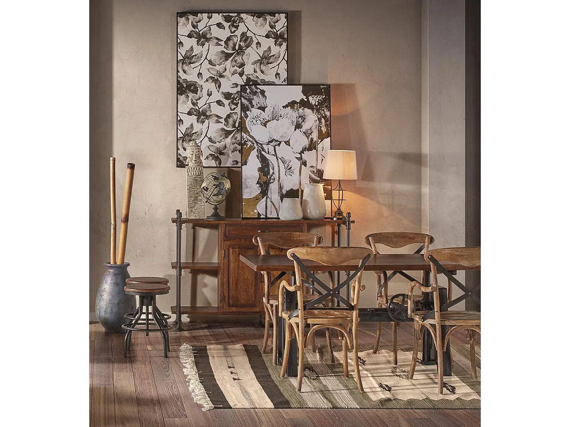 Aparador industrial 1 cajón 2 puertas hierro negro y mango marrón Kouba 160 cm