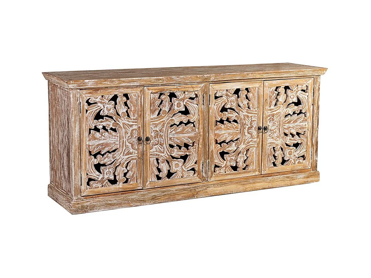 Aparador Lookia madera de teca blanqueada 4 puertas 180 cm