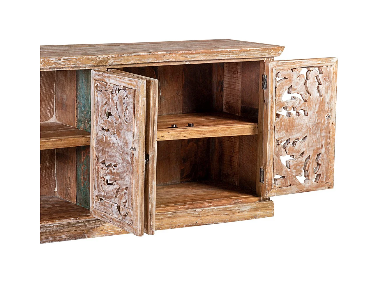 Aparador Lookia madera de teca blanqueada 4 puertas 180 cm