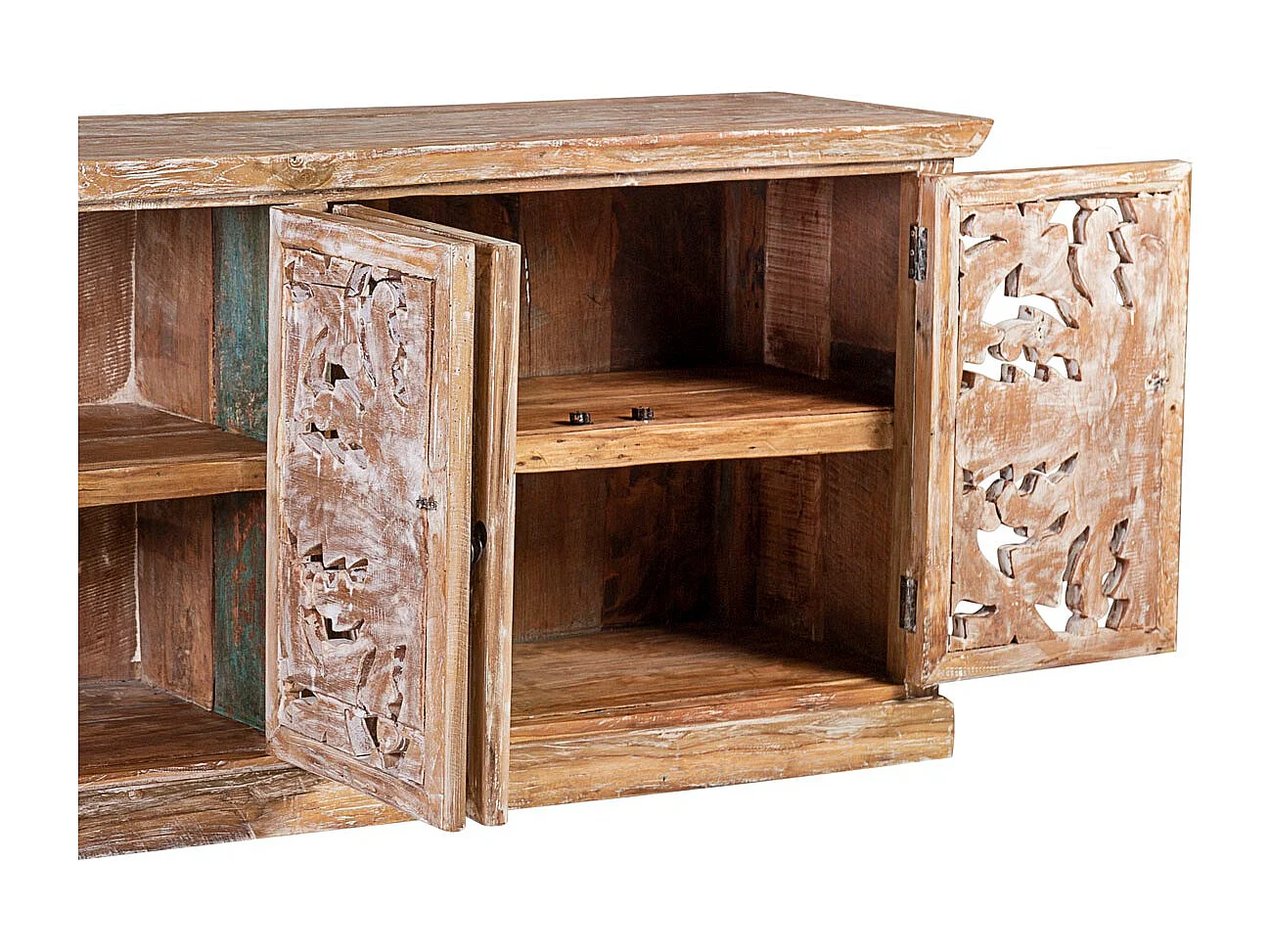 Aparador Lookia madera de teca blanqueada 4 puertas 180 cm