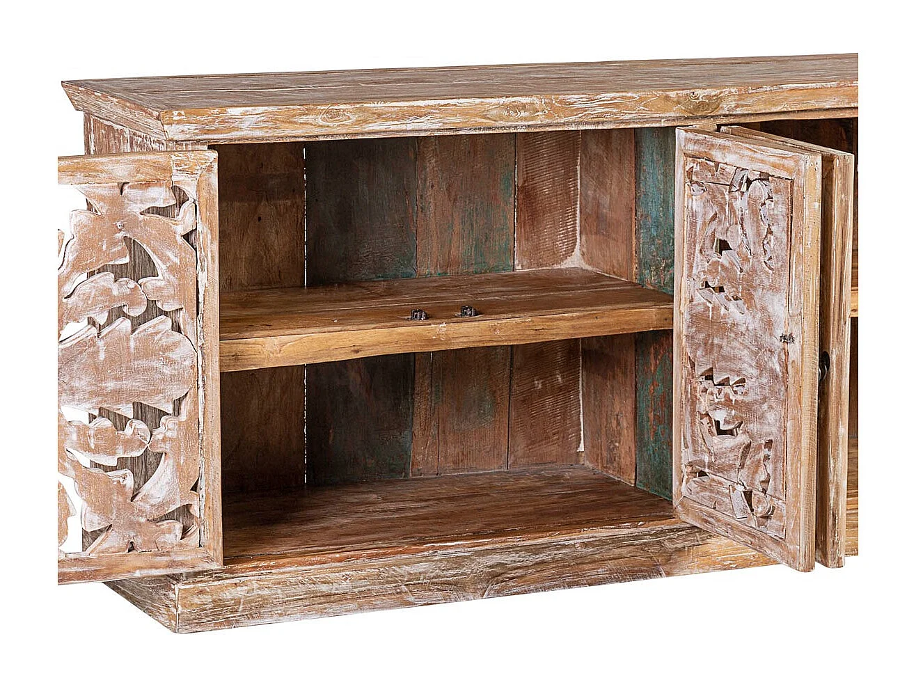 Aparador Lookia madera de teca blanqueada 4 puertas 180 cm