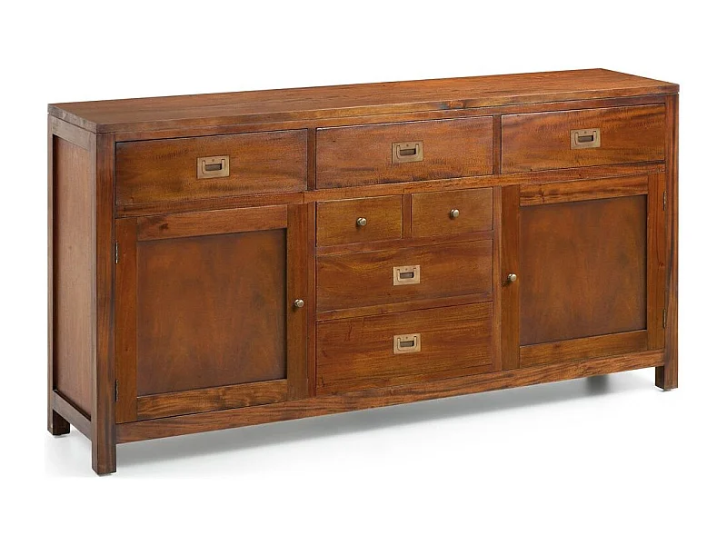 Aparador colonial 2 puertas 7 cajones en madera maciza de caoba Falkane 170 cm