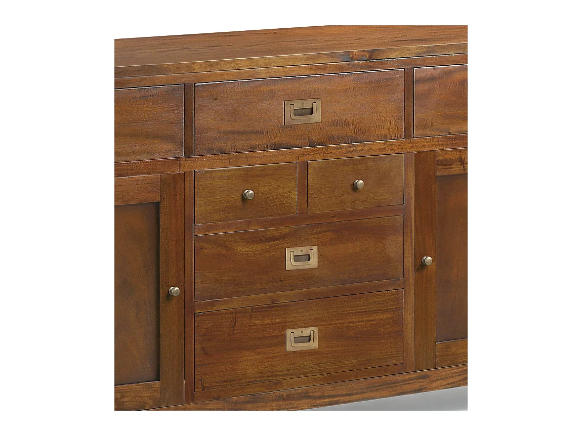 Aparador colonial 2 puertas 7 cajones en madera maciza de caoba Falkane 170 cm