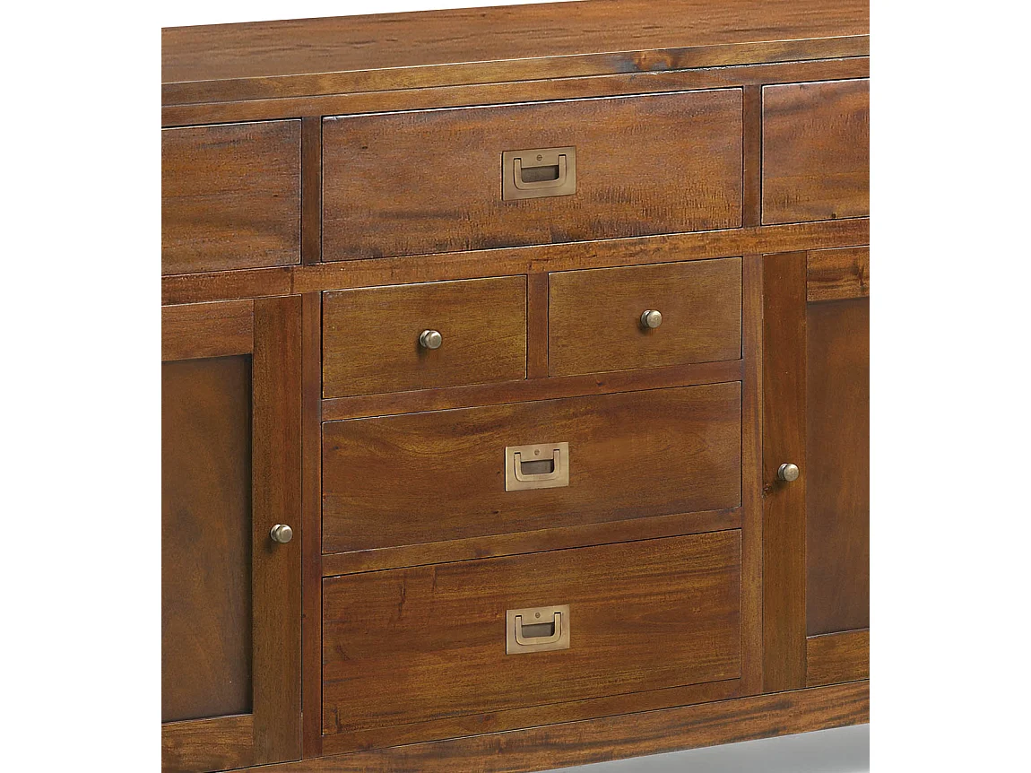 Aparador colonial 2 puertas 7 cajones en madera maciza de caoba Falkane 170 cm