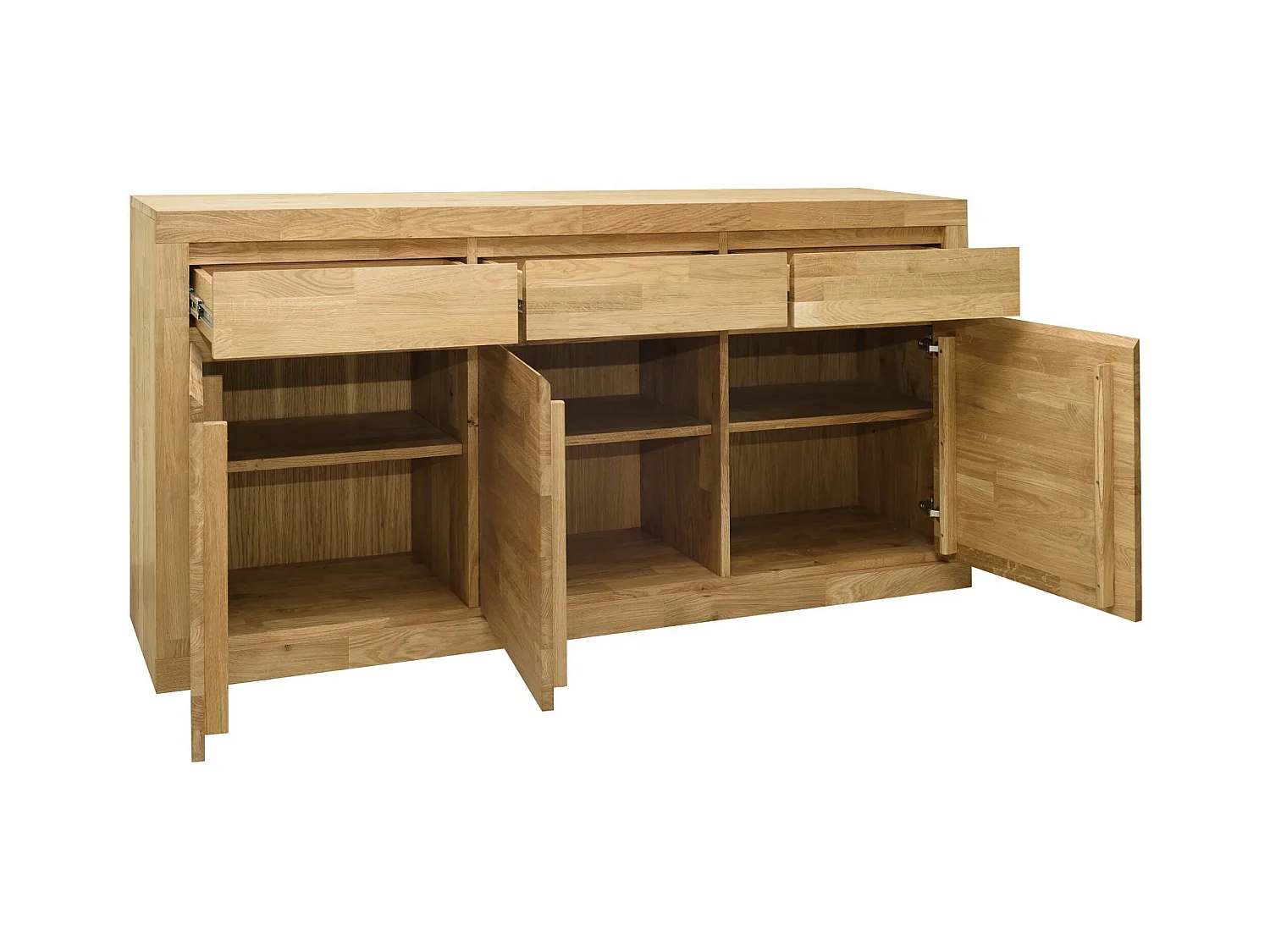 Aparador roble macizo 3 puertas 3 cajones Mulane 175 cm