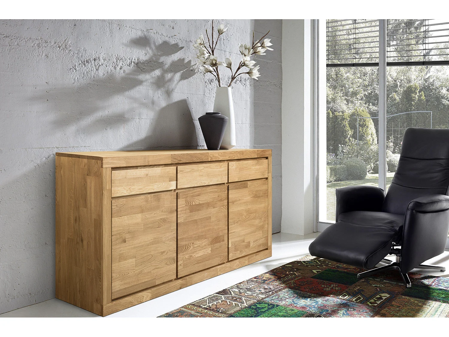 Aparador roble macizo 3 puertas 3 cajones Mulane 175 cm