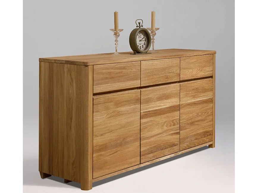 Aparador roble macizo 3 puertas 3 cajones Eliza 146 cm