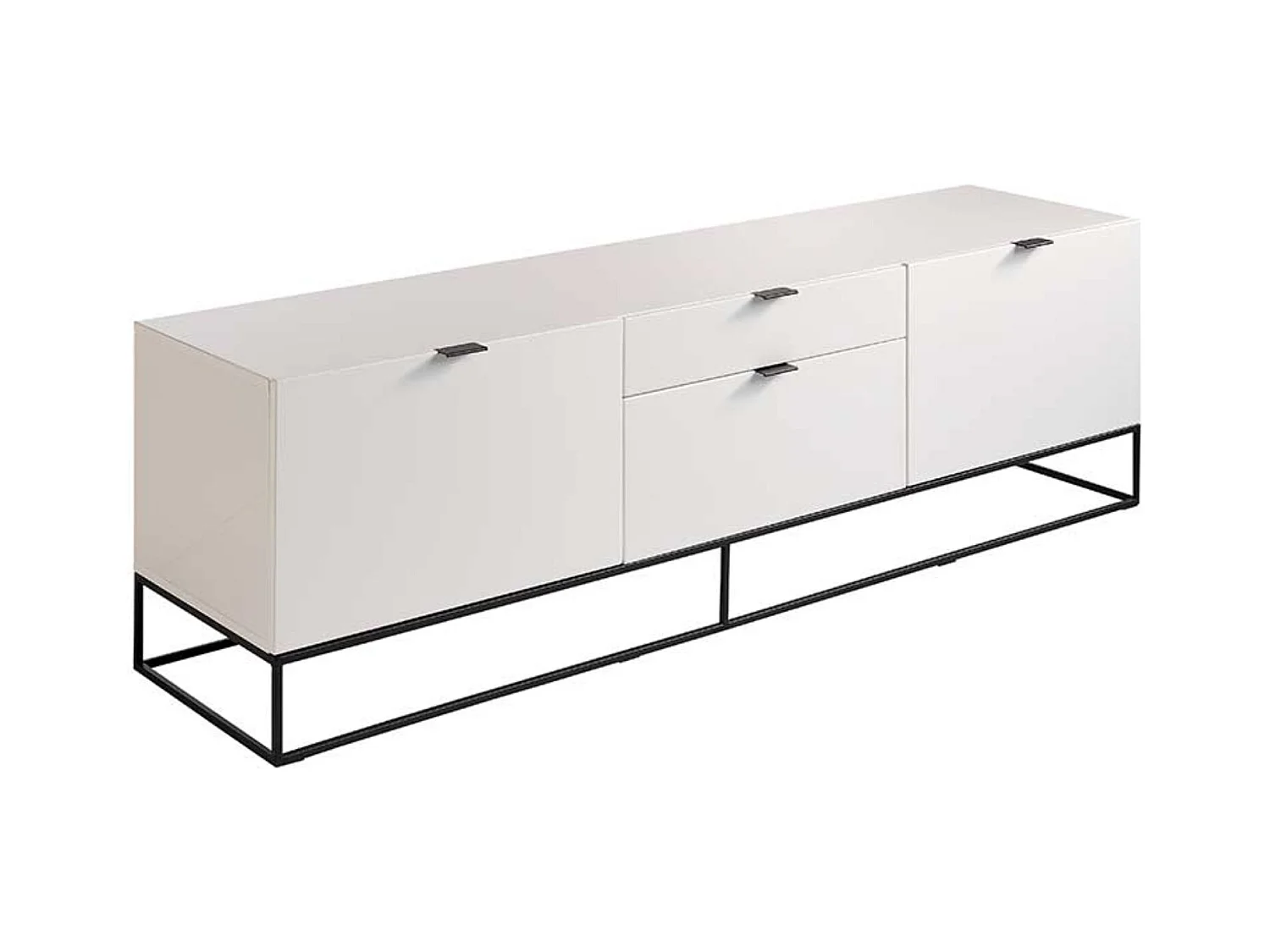 Aparador bajo moderno de 2 puertas y 2 cajones en madera lacada en blanco y acero negro Valina 180 cm