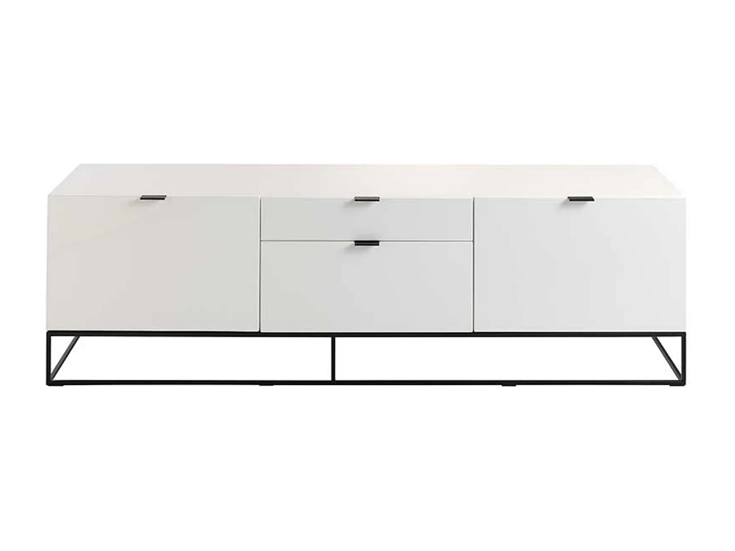 Aparador bajo moderno de 2 puertas y 2 cajones en madera lacada en blanco y acero negro Valina 180 cm