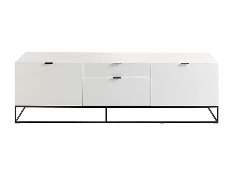 Aparador bajo moderno de 2 puertas y 2 cajones en madera lacada en blanco y acero negro Valina 180 cm