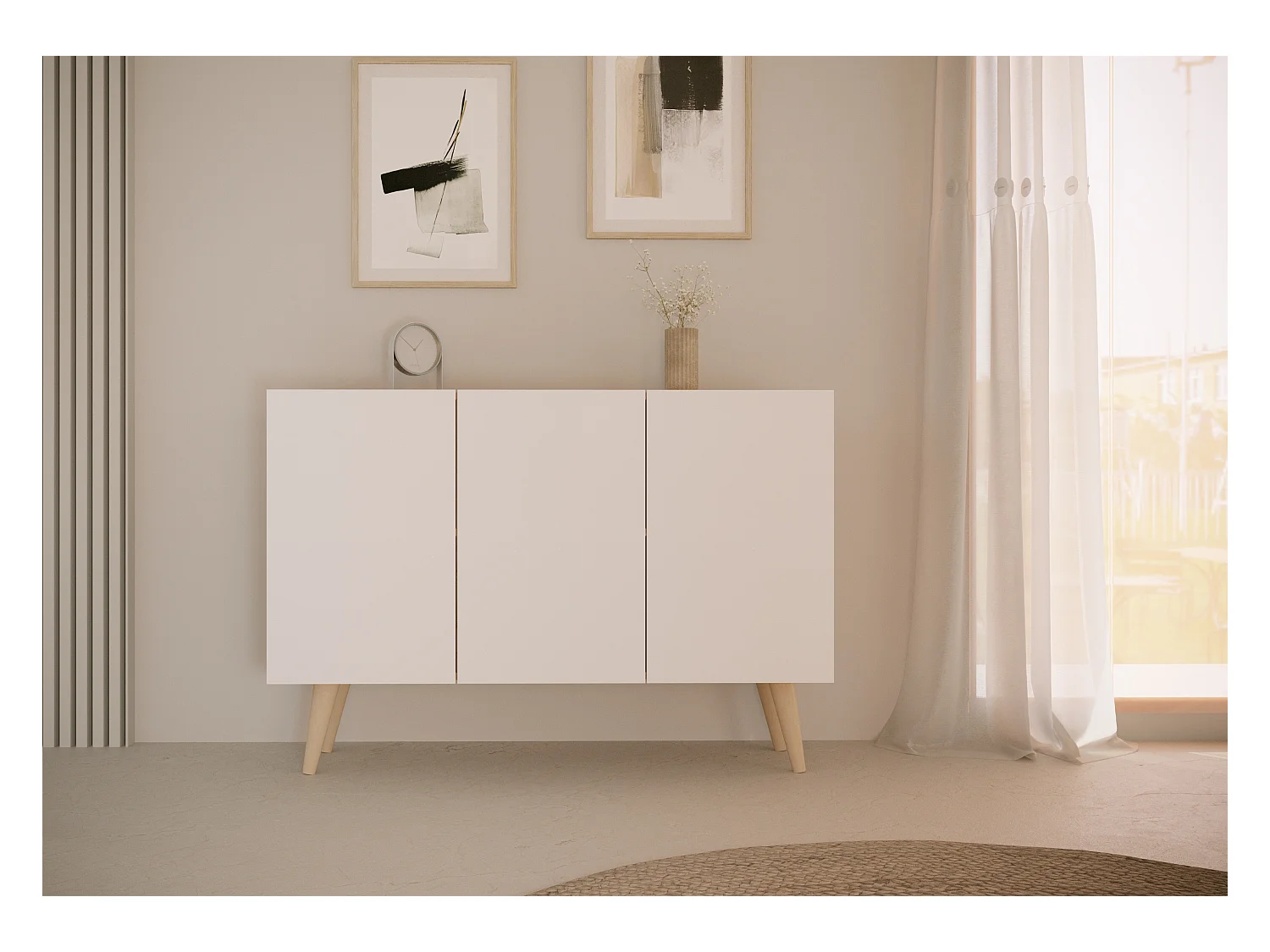 Cómoda Rolia 3 puertas 120 cm-Color Blanco