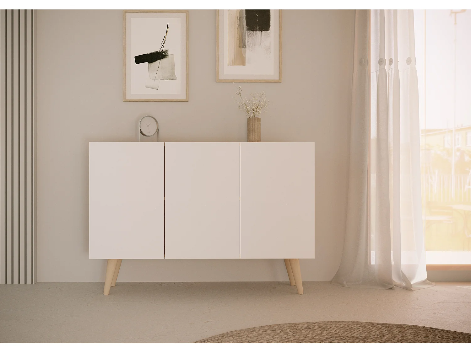 Cómoda Rolia 3 puertas 120 cm-Color Blanco