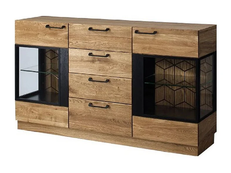 Buffet en madera de roble miel y acero negro 2 puertas 4 cajones Mazora 170 cm
