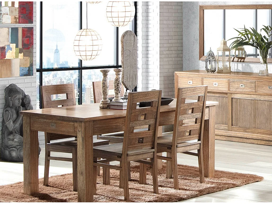 Aparador Mindy madera maciza natural 2 puertas correderas 4 cajones Mazari 200 cm