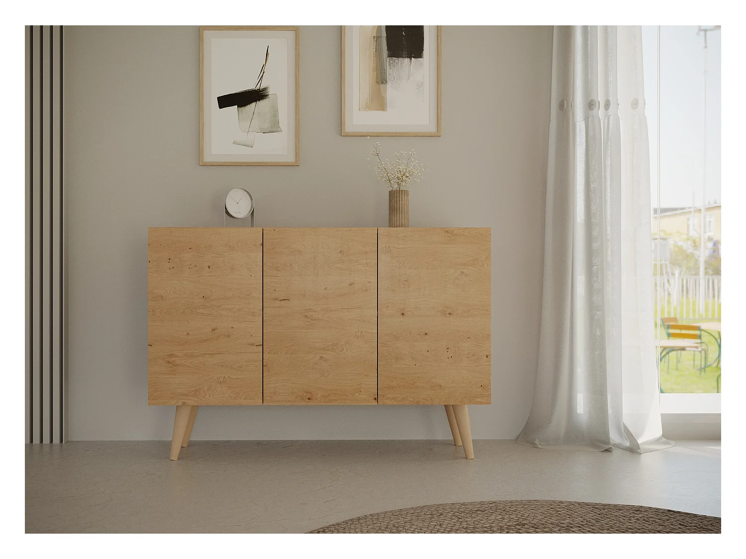 Cómoda Rolia 3 puertas 120 cm-Color Natural