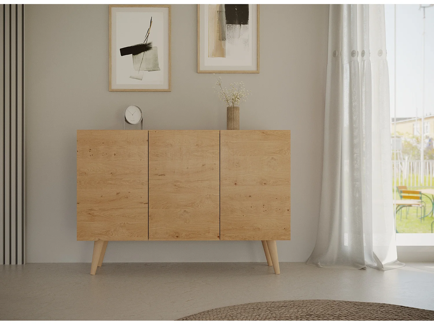 Cómoda Rolia 3 puertas 120 cm-Color Natural