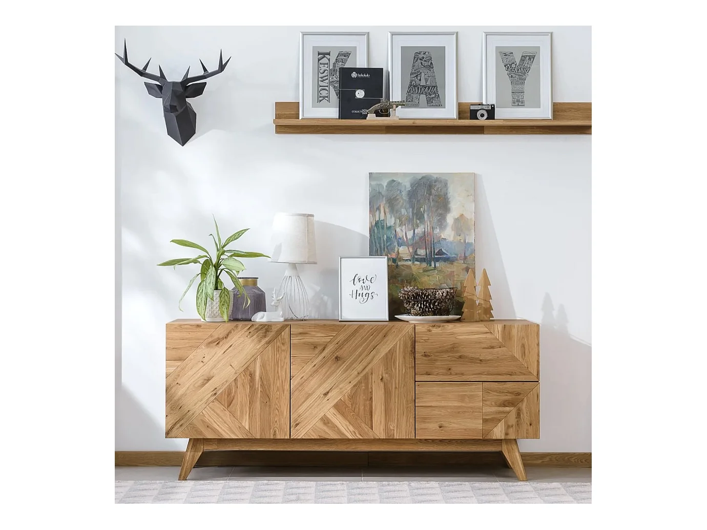 Aparador roble macizo miel 2 puertas 2 cajones Orion 165 cm