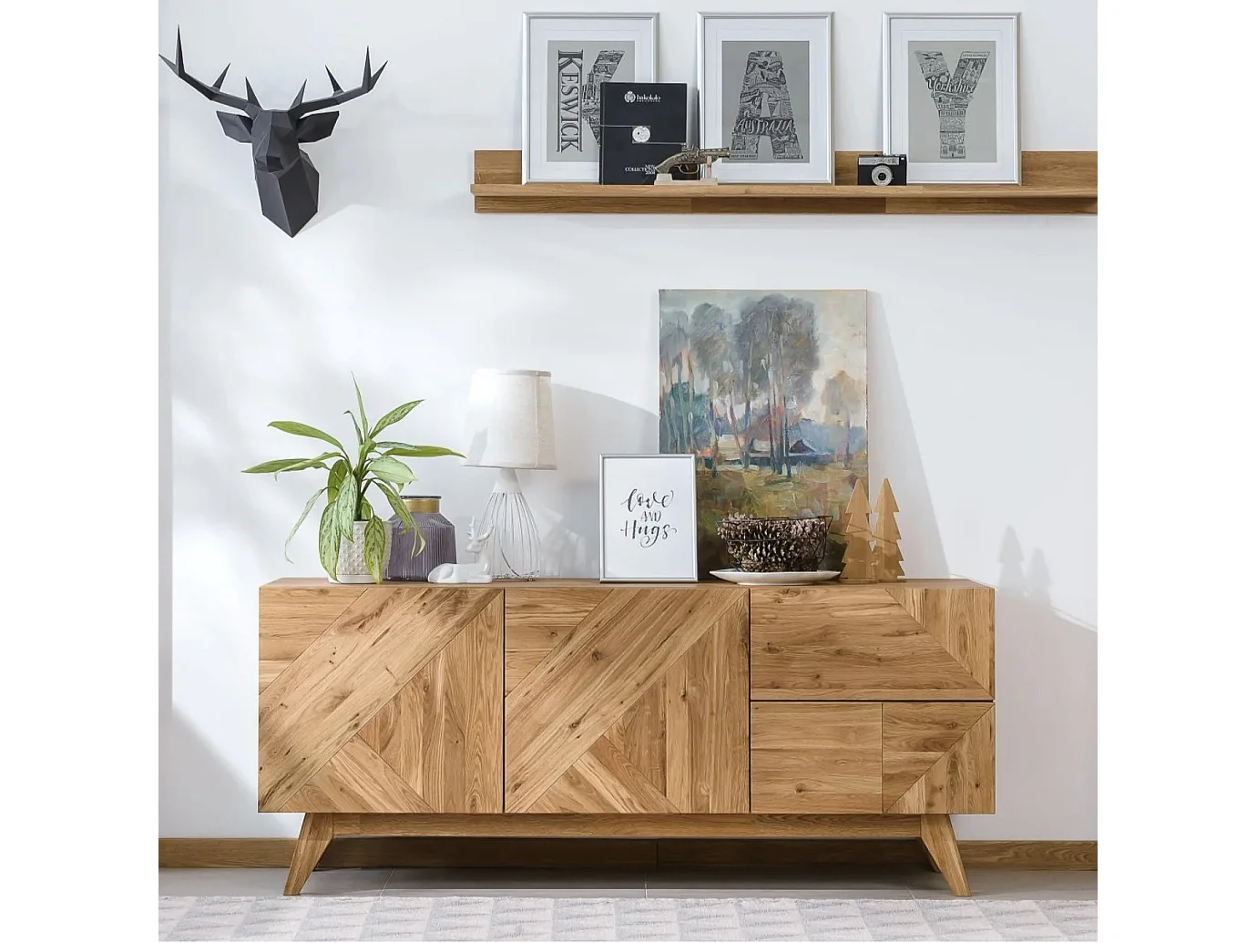 Aparador roble macizo miel 2 puertas 2 cajones Orion 165 cm