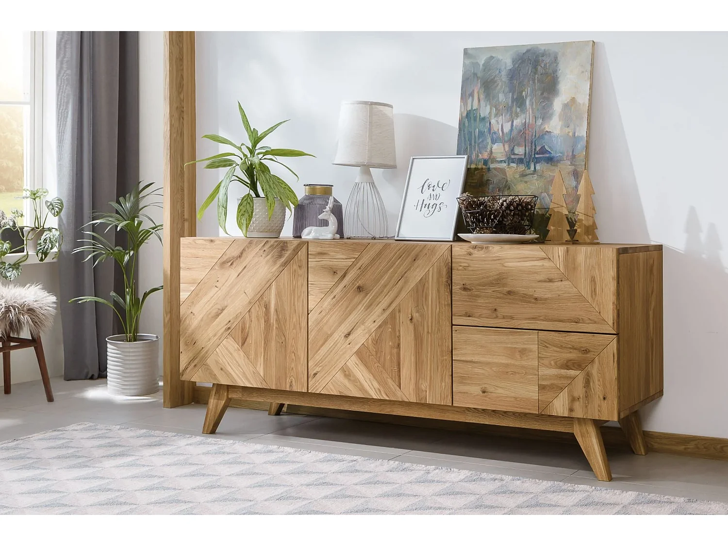 Aparador roble macizo miel 2 puertas 2 cajones Orion 165 cm