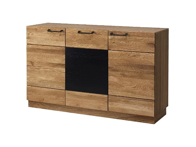 Buffet en madera de roble miel y acero negro 3 puertas Mazora 150 cm