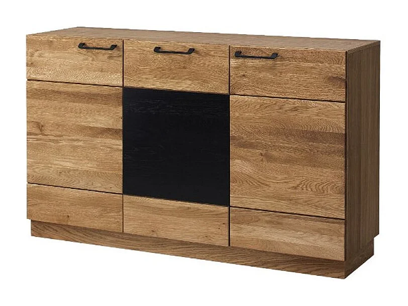 Buffet en madera de roble miel y acero negro 3 puertas Mazora 150 cm