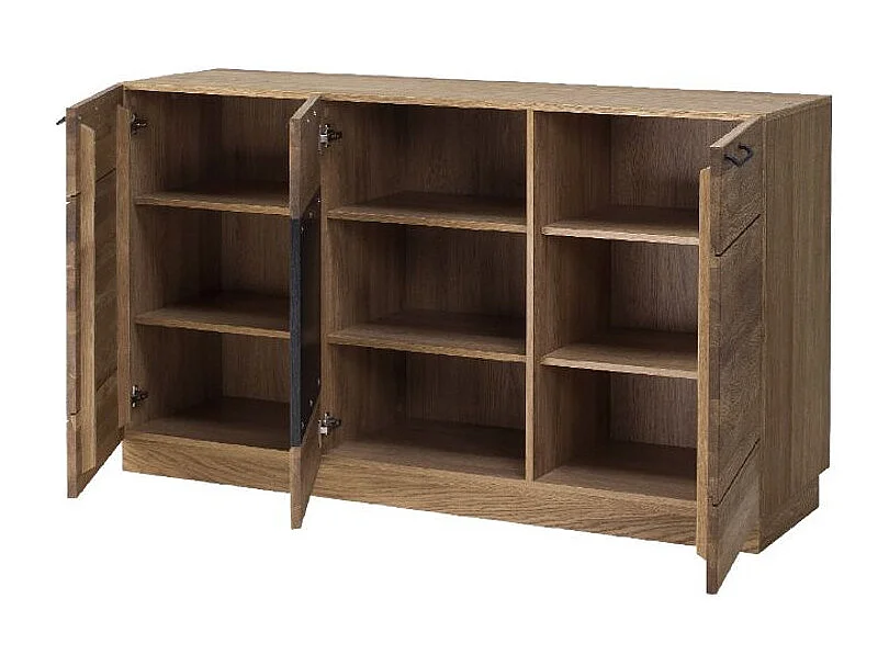 Buffet en madera de roble miel y acero negro 3 puertas Mazora 150 cm