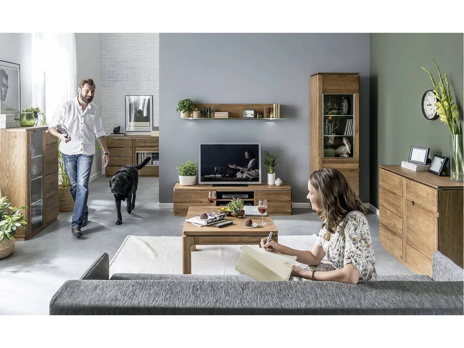 Aparador rústico madera roble Manky 2 puertas 4 cajones 163 cm