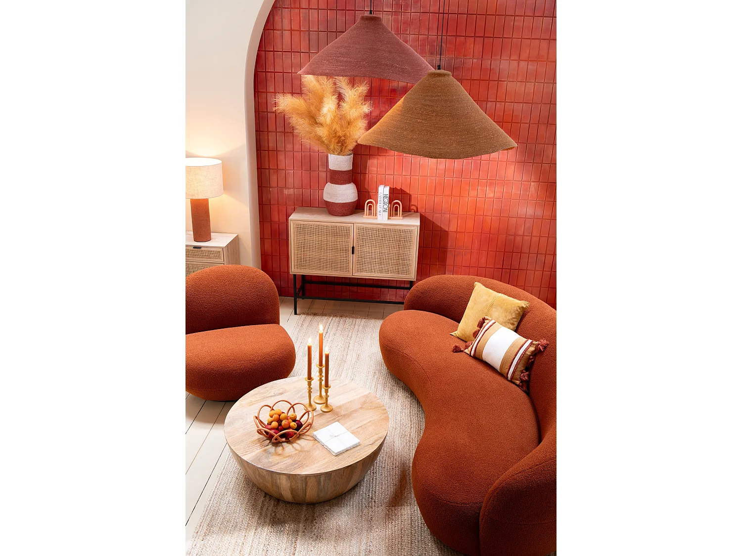 Aparador KLAKO de 2 puertas – Madera natural y caña