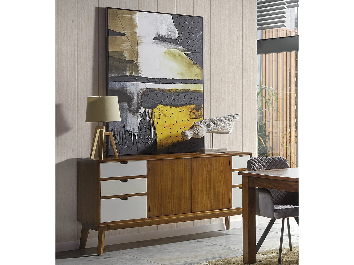 Aparador 6 cajones y 2 puertas de madera maciza de mindi Kretos 160 cm