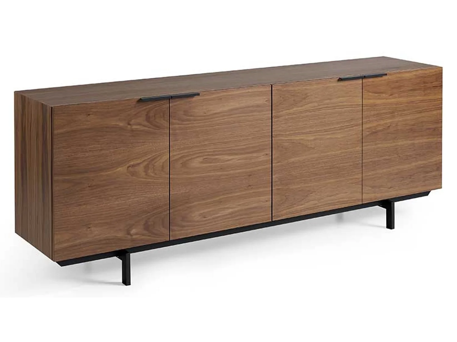 Bakia Aparador moderno de 4 puertas en nogal con patas de acero negro 200 cm