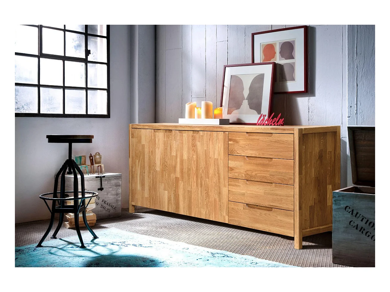 Aparador roble macizo 2 puertas 4 cajones Nelson 188 cm