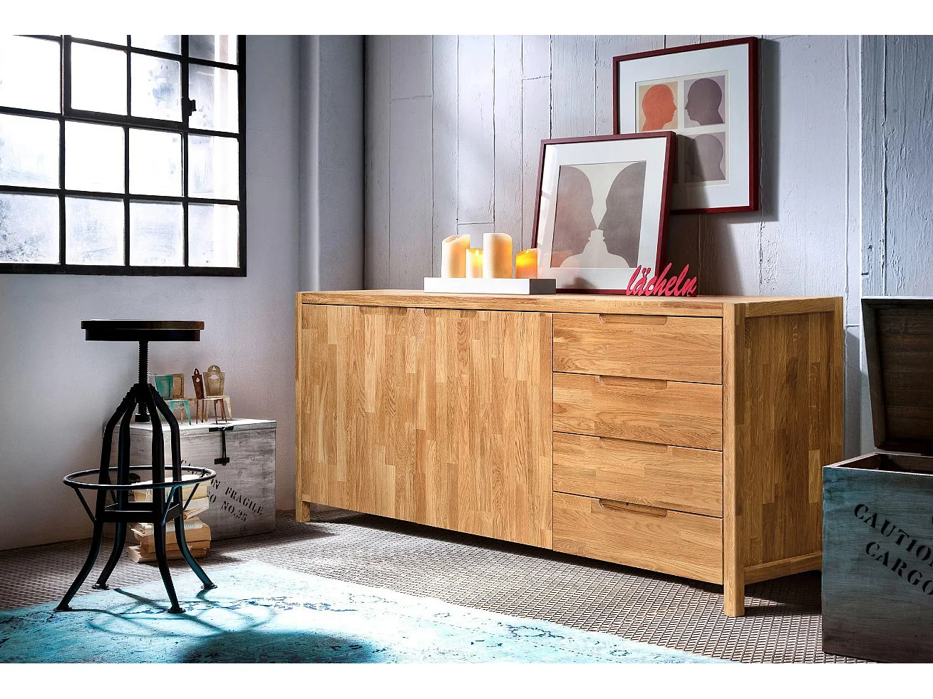 Aparador roble macizo 2 puertas 4 cajones Nelson 188 cm