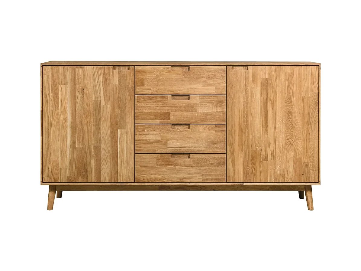 Aparador Kundy madera maciza de roble 2 puertas 4 cajones 160 cm