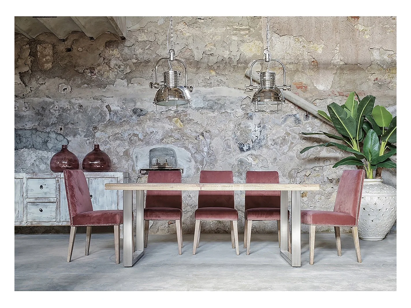 Aparador Maggi de 4 puertas y 2 cajones de pino macizo recuperado, decapado en blanco