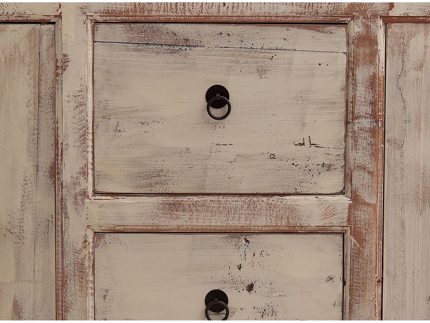 Aparador Maggi de 4 puertas y 2 cajones de pino macizo recuperado, decapado en blanco