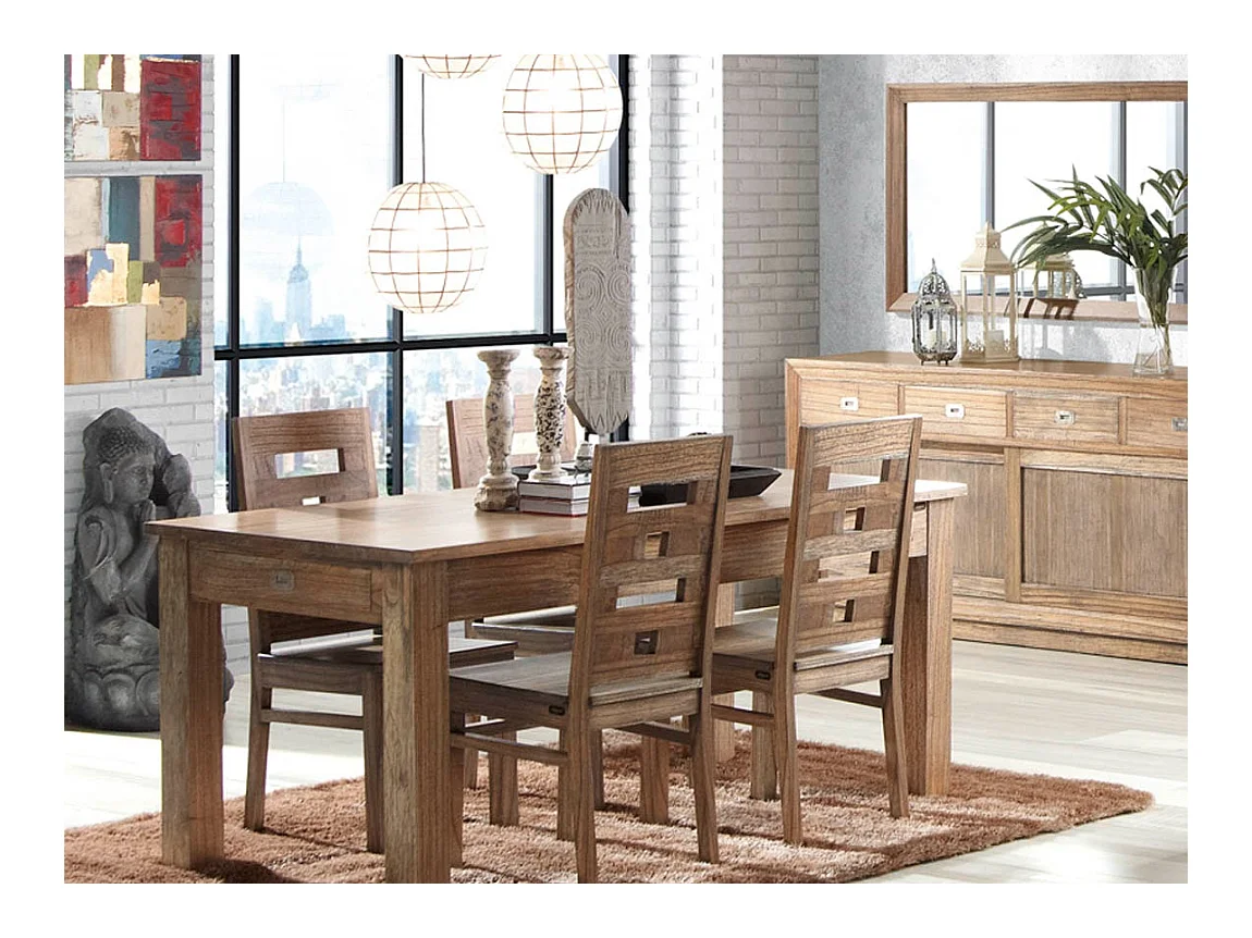 Aparador Mindy madera maciza natural 2 puertas 4 cajones Mazari 160 cm