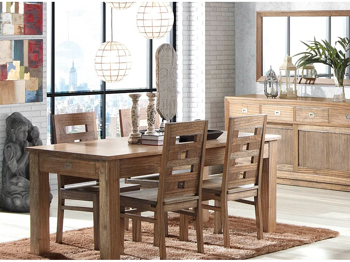 Aparador Mindy madera maciza natural 2 puertas 4 cajones Mazari 160 cm