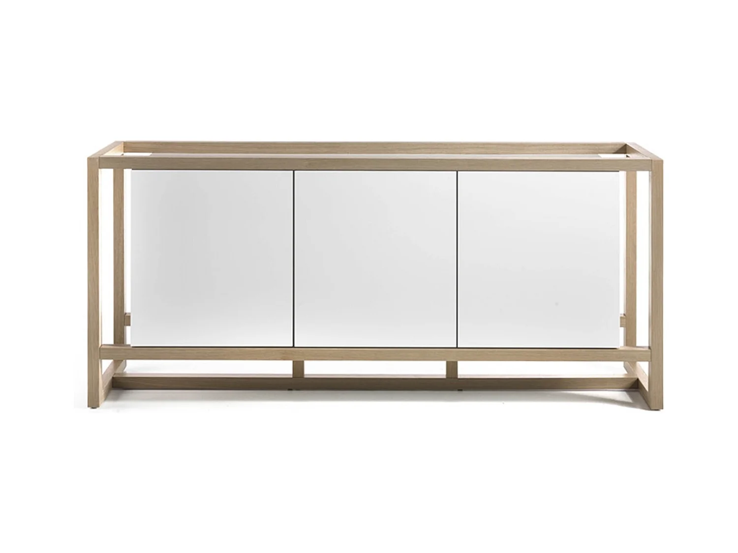 Aparador de 3 puertas de madera lacada en blanco y haya natural Valeto 195 cm