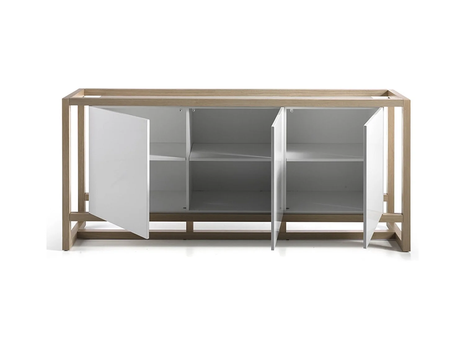 Aparador de 3 puertas de madera lacada en blanco y haya natural Valeto 195 cm