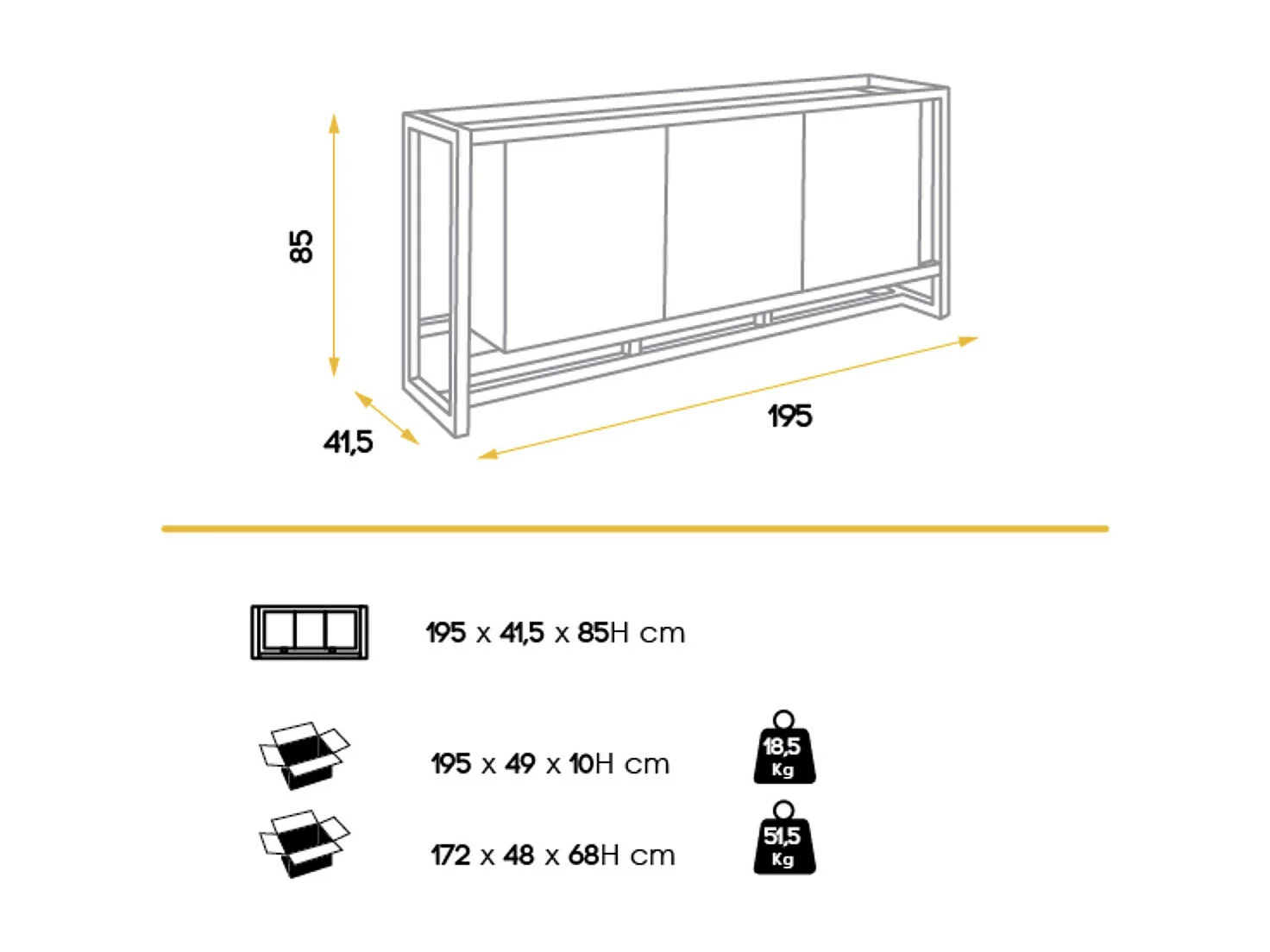 Aparador de 3 puertas de madera lacada en blanco y haya natural Valeto 195 cm