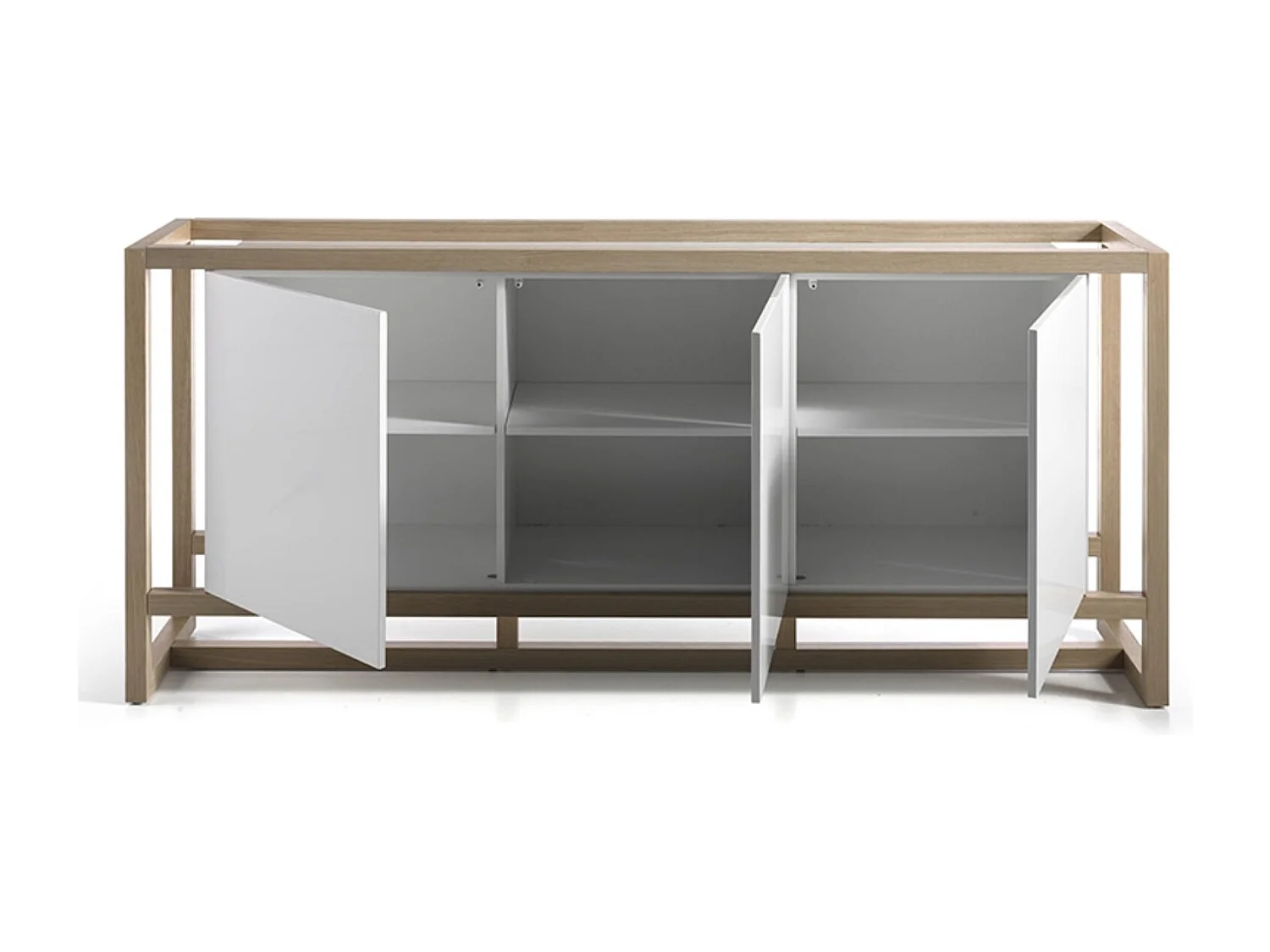 Aparador de 3 puertas de madera lacada en blanco y haya natural Valeto 195 cm