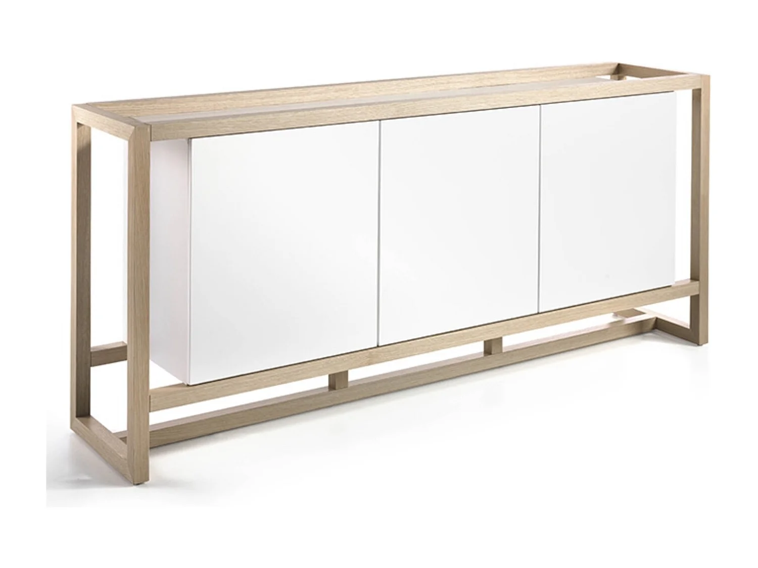Aparador de 3 puertas de madera lacada en blanco y haya natural Valeto 195 cm