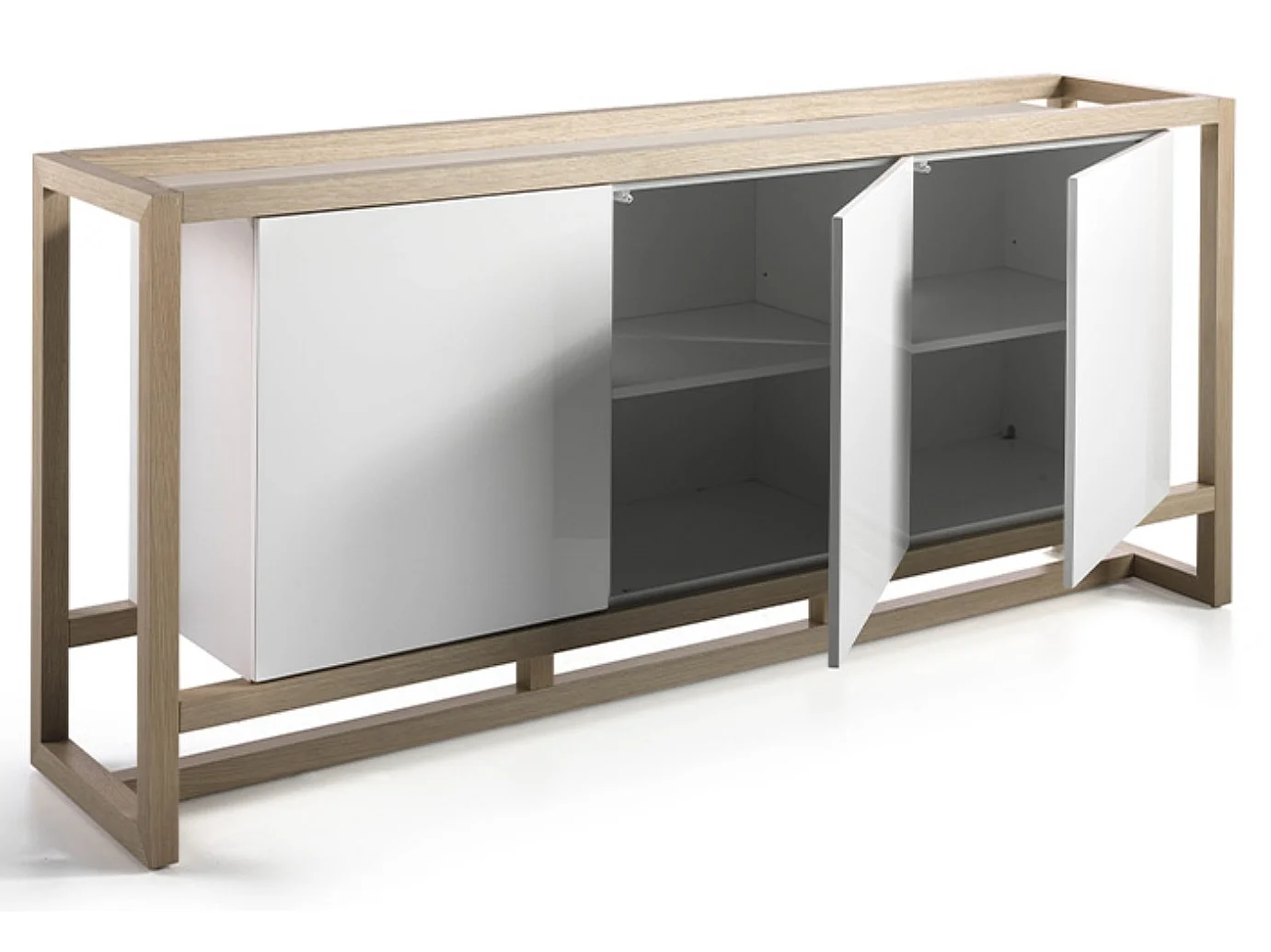 Aparador de 3 puertas de madera lacada en blanco y haya natural Valeto 195 cm